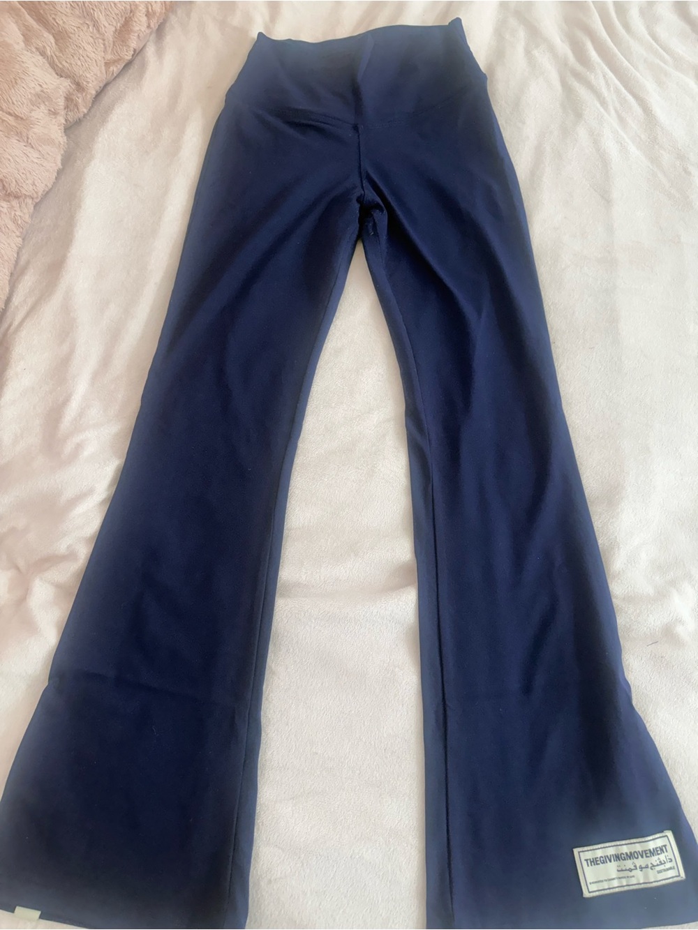 Navy Flared Yoga Pants with Branded Patch